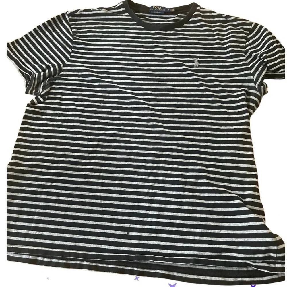 Polo Ralph Lauren classic fit black and grey striped blue label tee, size Large